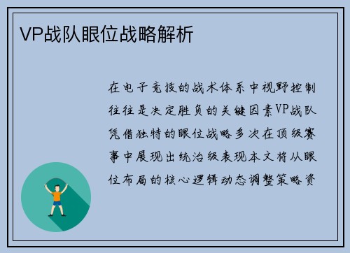 VP战队眼位战略解析